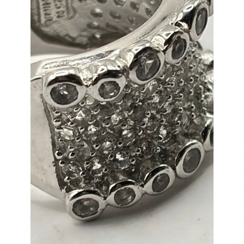 Ross Simons Sterling silver pave Clear cluster bubble wide Band ring sz 7.5